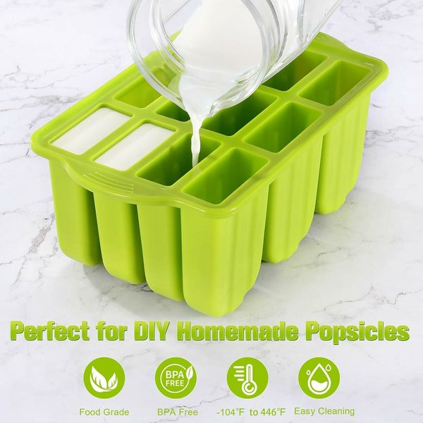 Silicone Popsicles Molds,Ice Pop Cream Mold Set Homemade Popsicle Maker For Kids with 50pcs Sticks(Green)