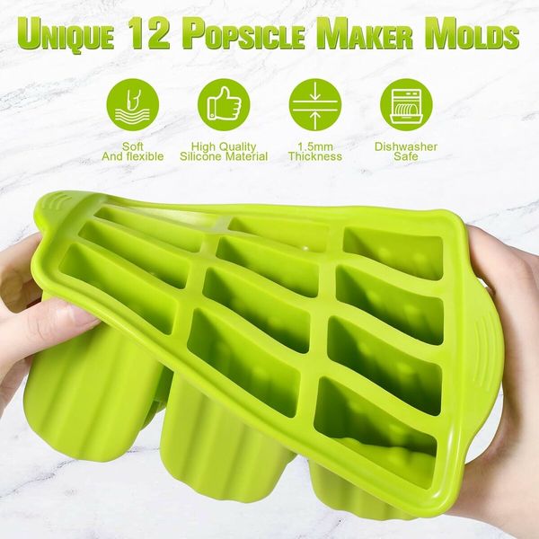 Silicone Popsicles Molds,Ice Pop Cream Mold Set Homemade Popsicle Maker For Kids with 50pcs Sticks(Green)