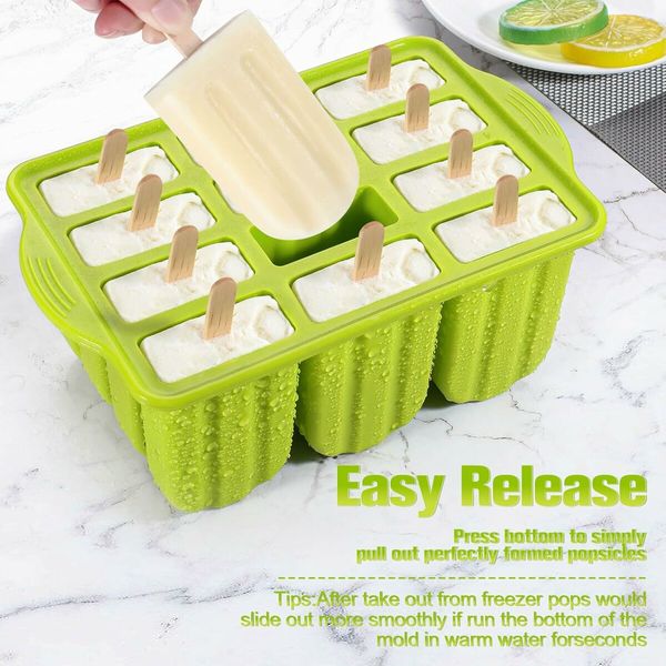 Silicone Popsicles Molds,Ice Pop Cream Mold Set Homemade Popsicle Maker For Kids with 50pcs Sticks(Green)