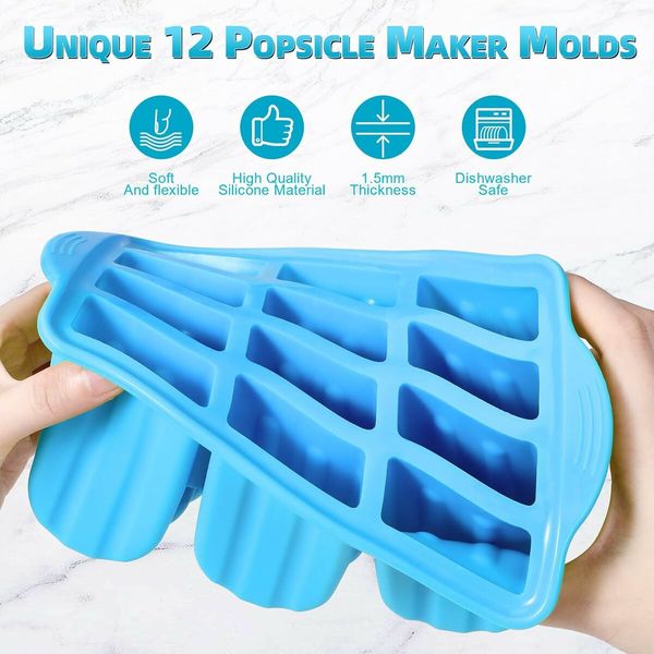 Silicone Popsicles Molds,Ice Pop Cream Mold Set Homemade Popsicle Maker For Kids with 50pcs Sticks(Blue)