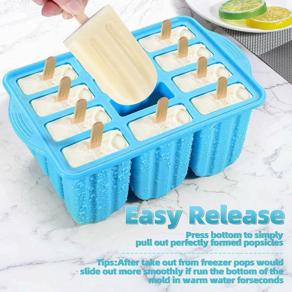 Silicone Popsicles Molds,Ice Pop Cream Mold Set Homemade Popsicle Maker For Kids with 50pcs Sticks(Blue)