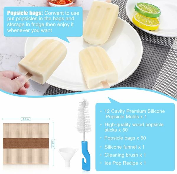 Silicone Popsicles Molds,Ice Pop Cream Mold Set Homemade Popsicle Maker For Kids with 50pcs Sticks(Blue)
