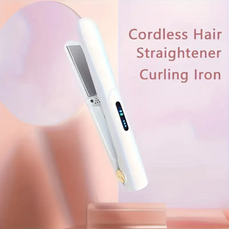 2 in 1 Hair Straightener and Curler,Portable Travel Wireless USB Rechargeable Mini Straightener,Anti-Scald 3-Level Adjust Temp,White