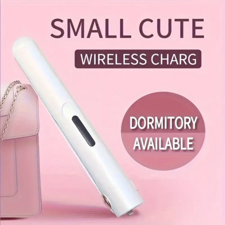 2 in 1 Hair Straightener and Curler,Portable Travel Wireless USB Rechargeable Mini Straightener,Anti-Scald 3-Level Adjust Temp,White