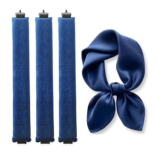Little Velvet Overnight Curls Blowout 3 Rods Heatless Hair Curler to Sleep in Satin Heatless Curls No Heat Hair Rollers Navy