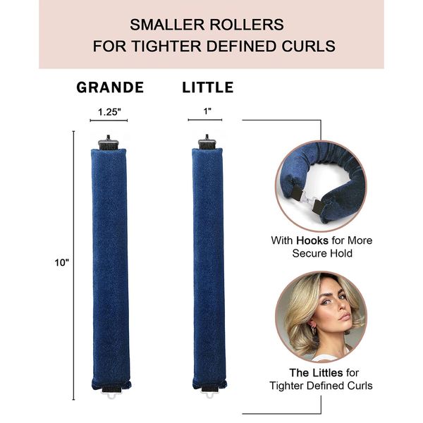 Little Velvet Overnight Curls Blowout 3 Rods Heatless Hair Curler to Sleep in Satin Heatless Curls No Heat Hair Rollers Navy