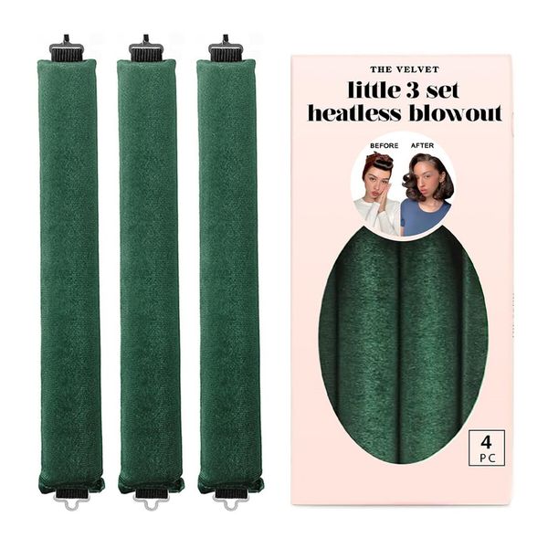 Little Velvet Overnight Curls Blowout 3 Rods Heatless Hair Curler to Sleep in Satin Heatless Curls No Heat Hair Rollers Green