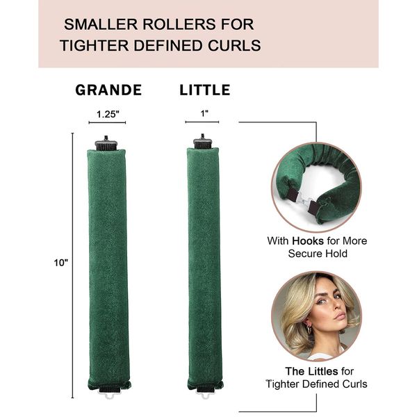Little Velvet Overnight Curls Blowout 3 Rods Heatless Hair Curler to Sleep in Satin Heatless Curls No Heat Hair Rollers Green