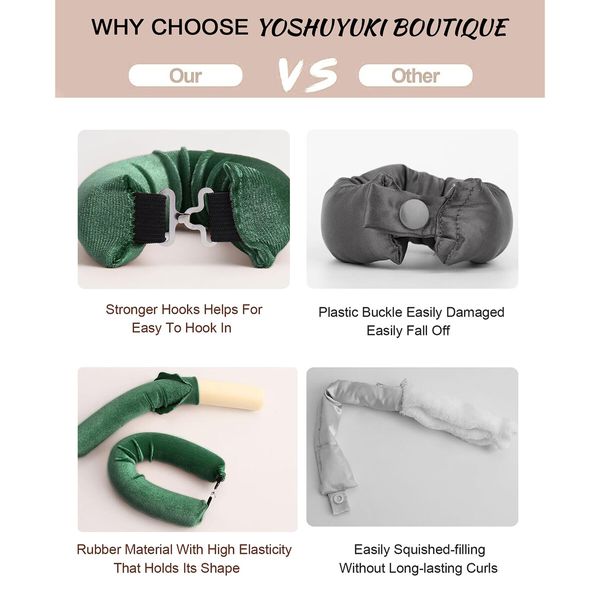 Little Velvet Overnight Curls Blowout 3 Rods Heatless Hair Curler to Sleep in Satin Heatless Curls No Heat Hair Rollers Green