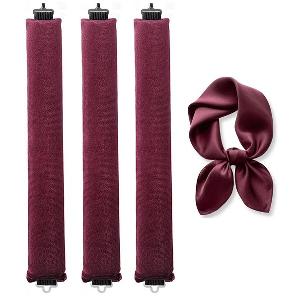 Little Velvet Overnight Curls Blowout 3 Rods Heatless Hair Curler to Sleep in Satin Heatless Curls No Heat Hair Rollers Wine Red