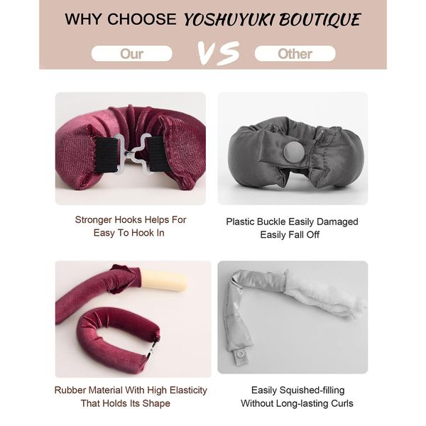 Little Velvet Overnight Curls Blowout 3 Rods Heatless Hair Curler to Sleep in Satin Heatless Curls No Heat Hair Rollers Wine Red