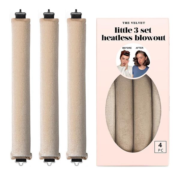Little Velvet Overnight Curls Blowout 3 Rods Heatless Hair Curler to Sleep in Satin Heatless Curls No Heat Hair Rollers Cream