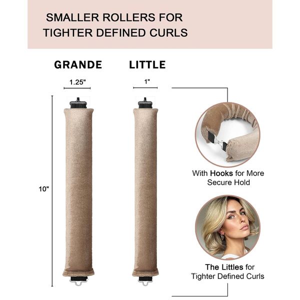 Little Velvet Overnight Curls Blowout 3 Rods Heatless Hair Curler to Sleep in Satin Heatless Curls No Heat Hair Rollers Cream