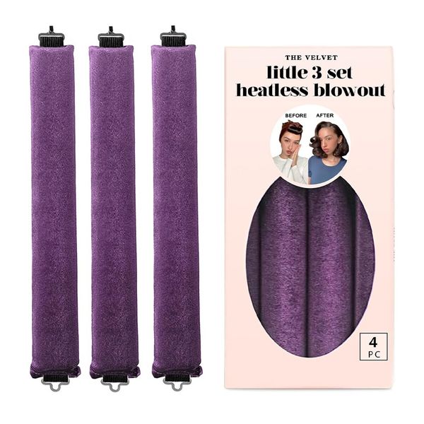 Little Velvet Overnight Curls Blowout 3 Rods Heatless Hair Curler to Sleep in Satin Heatless Curls No Heat Hair Rollers Purple