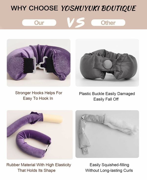 Little Velvet Overnight Curls Blowout 3 Rods Heatless Hair Curler to Sleep in Satin Heatless Curls No Heat Hair Rollers Purple