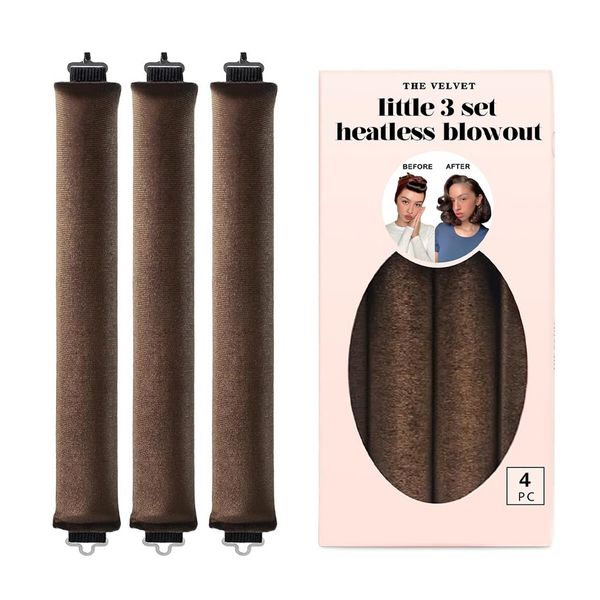 Little Velvet Overnight Curls Blowout 3 Rods Heatless Hair Curler to Sleep in Satin Heatless Curls No Heat Hair Rollers Brown