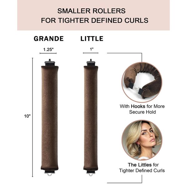 Little Velvet Overnight Curls Blowout 3 Rods Heatless Hair Curler to Sleep in Satin Heatless Curls No Heat Hair Rollers Brown