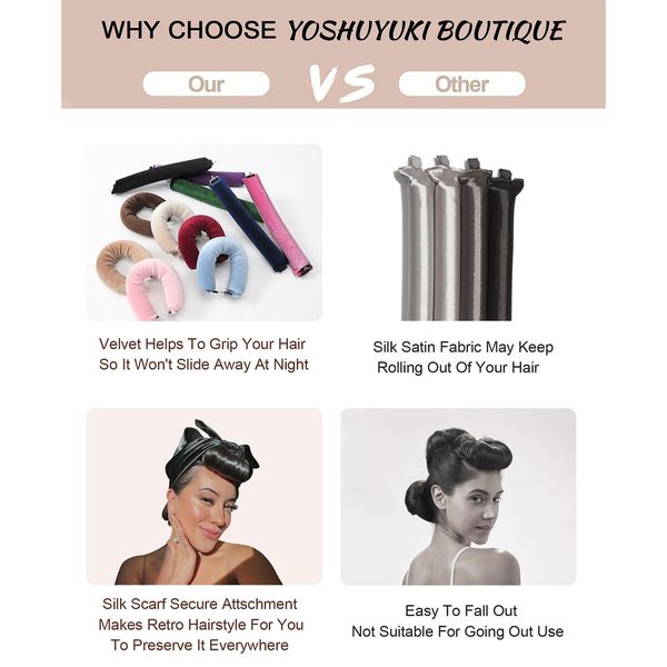 Little Velvet Overnight Curls Blowout 3 Rods Heatless Hair Curler to Sleep in Satin Heatless Curls No Heat Hair Rollers Brown