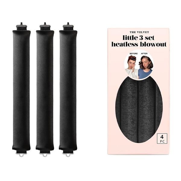 Little Velvet Overnight Curls Blowout 3 Rods Heatless Hair Curler to Sleep in Satin Heatless Curls No Heat Hair Rollers Black