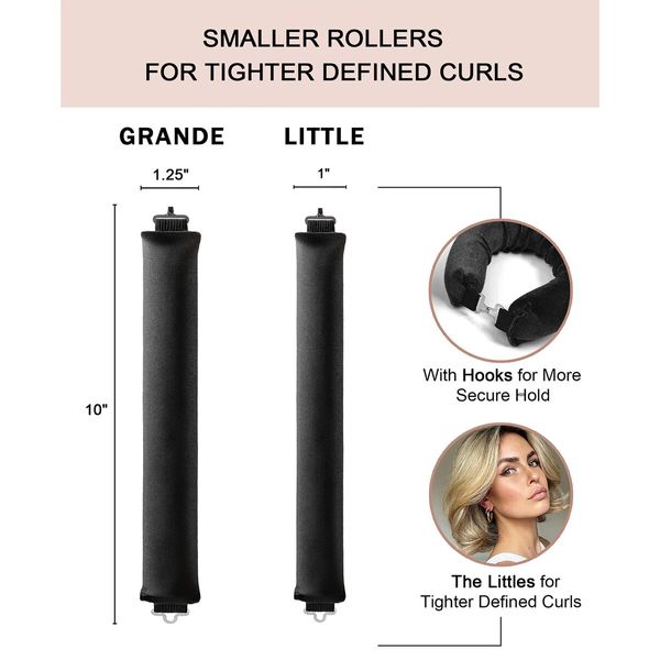Little Velvet Overnight Curls Blowout 3 Rods Heatless Hair Curler to Sleep in Satin Heatless Curls No Heat Hair Rollers Black