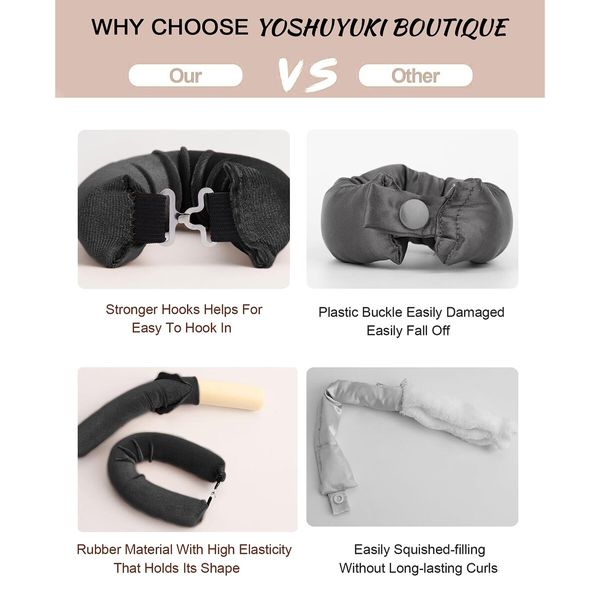Little Velvet Overnight Curls Blowout 3 Rods Heatless Hair Curler to Sleep in Satin Heatless Curls No Heat Hair Rollers Black