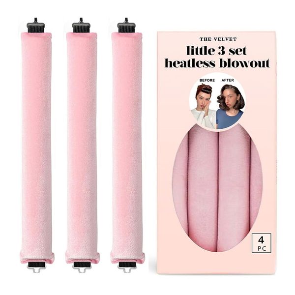 Little Velvet Overnight Curls Blowout 3 Rods Heatless Hair Curler to Sleep in Satin Heatless Curls No Heat Hair Rollers Pink