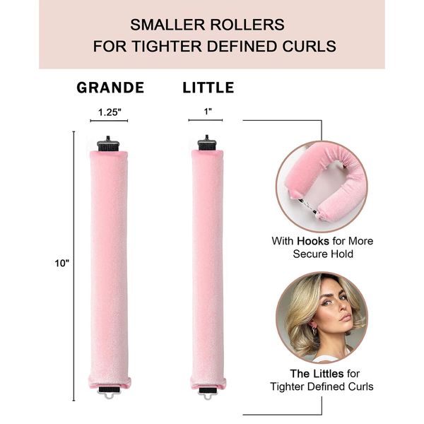 Little Velvet Overnight Curls Blowout 3 Rods Heatless Hair Curler to Sleep in Satin Heatless Curls No Heat Hair Rollers Pink