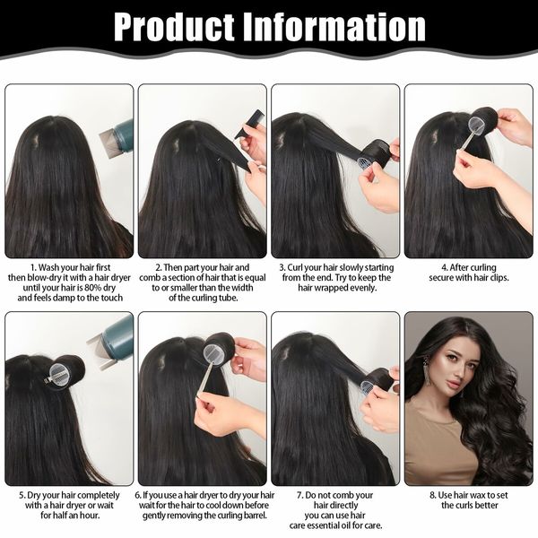 4 Sizes Self-Grip Hair Rollers Set for Long,Short Hair and Bangs - 50 Pcs with Clips 25mm 36mm 48mm 60mm,Black