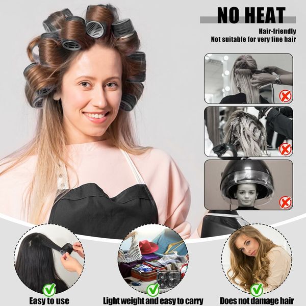 4 Sizes Self-Grip Hair Rollers Set for Long,Short Hair and Bangs - 50 Pcs with Clips 25mm 36mm 48mm 60mm,Black