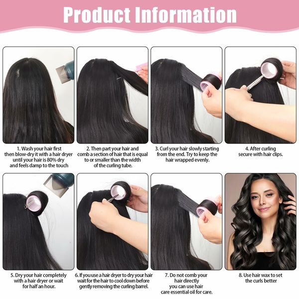 4 Sizes Self-Grip Hair Rollers Set for Long,Short Hair and Bangs - 50 Pcs with Clips 25mm 36mm 48mm 60mm,Pink