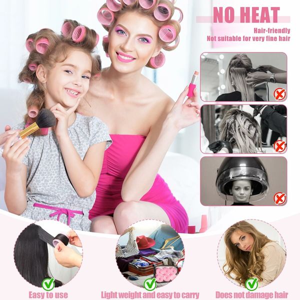 4 Sizes Self-Grip Hair Rollers Set for Long,Short Hair and Bangs - 50 Pcs with Clips 25mm 36mm 48mm 60mm,Pink