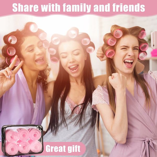 4 Sizes Self-Grip Hair Rollers Set for Long,Short Hair and Bangs - 50 Pcs with Clips 25mm 36mm 48mm 60mm,Pink