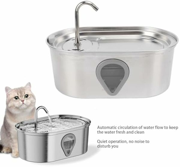 Cat Water Fountain,3.5L Large Capacity Automatic Stainless Steel Pet Water Dispenser Indoor Cat and Dog Water Fountain with Water Level Window