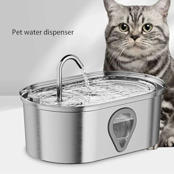 Cat Water Fountain,3.5L Large Capacity Automatic Stainless Steel Pet Water Dispenser Indoor Cat and Dog Water Fountain with Water Level Window