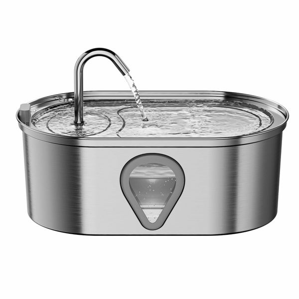 Cat Water Fountain,3.5L Large Capacity Automatic Stainless Steel Pet Water Dispenser Indoor Cat and Dog Water Fountain with Water Level Window
