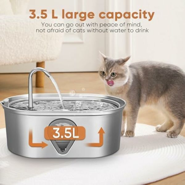 Cat Water Fountain,3.5L Large Capacity Automatic Stainless Steel Pet Water Dispenser Indoor Cat and Dog Water Fountain with Water Level Window