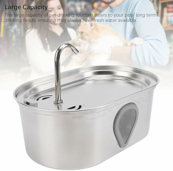 Cat Water Fountain,3.5L Large Capacity Automatic Stainless Steel Pet Water Dispenser Indoor Cat and Dog Water Fountain with Water Level Window