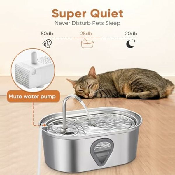 Cat Water Fountain,3.5L Large Capacity Automatic Stainless Steel Pet Water Dispenser Indoor Cat and Dog Water Fountain with Water Level Window