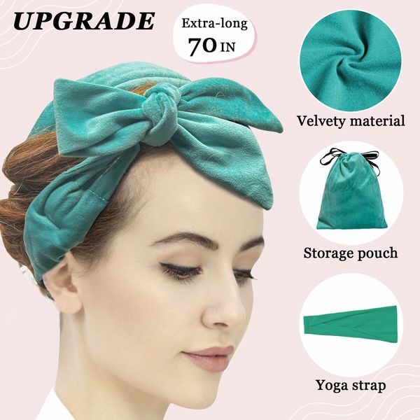 No Heat Curling Rod Headband, Overnight Velour Hair Curls Roller Wrap for Women with Long Hair - Green