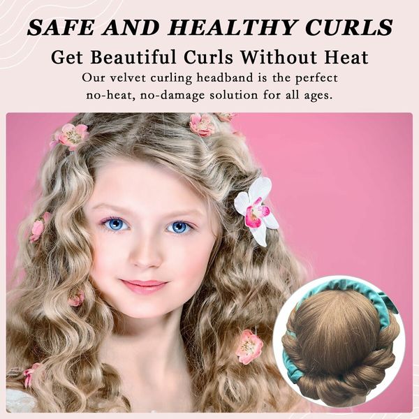 No Heat Curling Rod Headband, Overnight Velour Hair Curls Roller Wrap for Women with Long Hair - Green