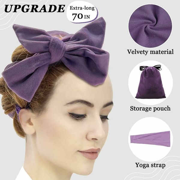 No Heat Curling Rod Headband, Overnight Velour Hair Curls Roller Wrap for Women with Long Hair - Purple