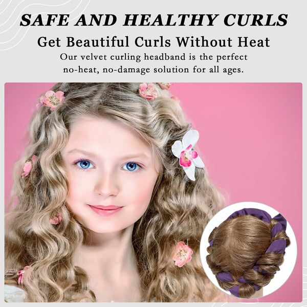 No Heat Curling Rod Headband, Overnight Velour Hair Curls Roller Wrap for Women with Long Hair - Purple