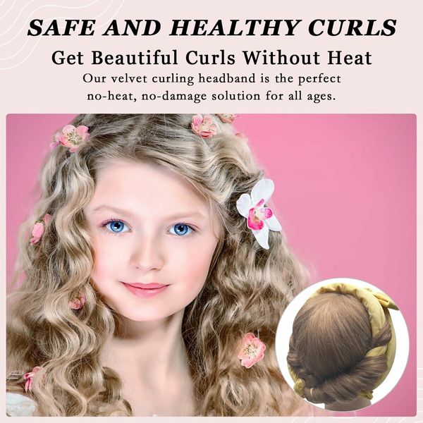 No Heat Curling Rod Headband, Overnight Velour Hair Curls Roller Wrap for Women with Long Hair - Yellow
