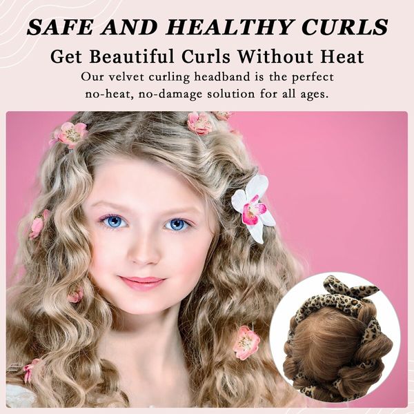 No Heat Curling Rod Headband, Overnight Velour Hair Curls Roller Wrap for Women with Long Hair - Leopard Print