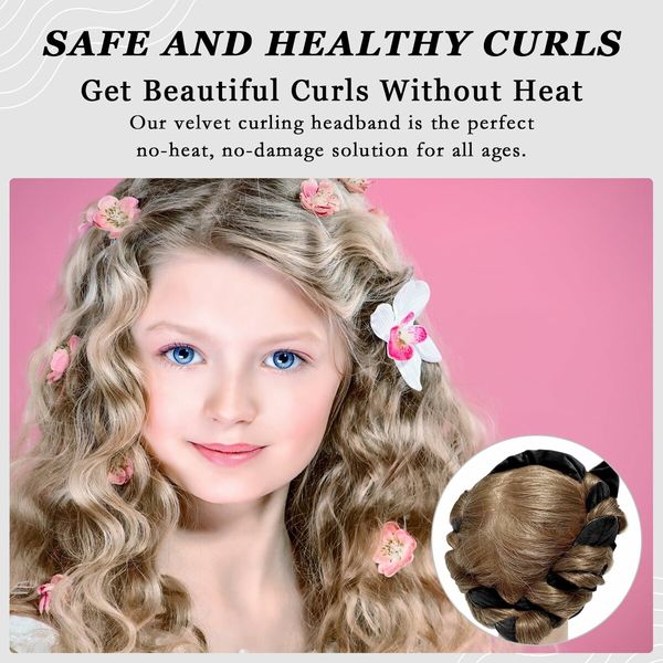 No Heat Curling Rod Headband,Overnight Velour Hair Curls Roller Wrap for Women with Long Hair - Black