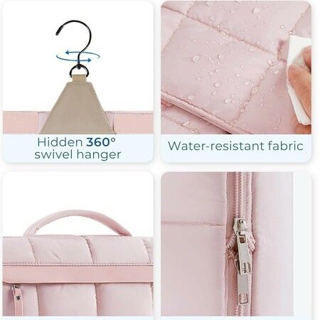 Travel Toiletry Bag Extra Large Full-open Hanging Toiletry Bag for Women Puffy Cosmetic Makeup Bag Organizer with Handle for Accessories-Beige