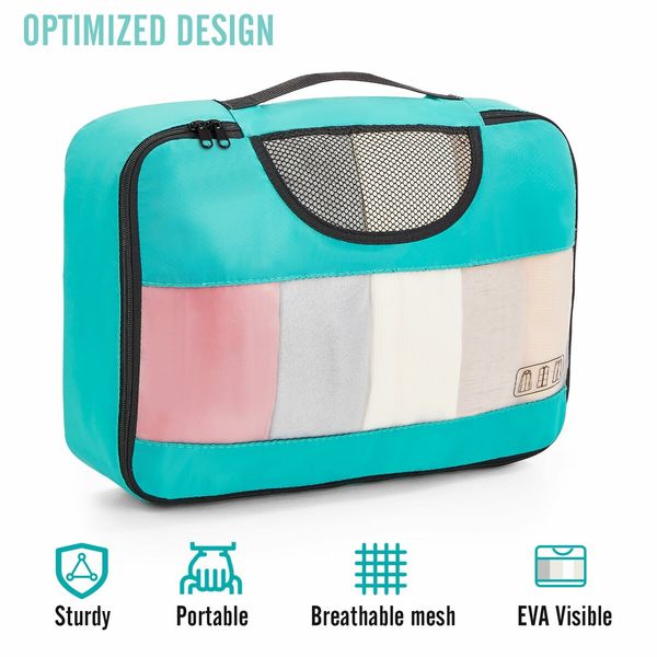 8 Set Packing Cubes Suitcase Essentials Organizer Bags Set for Luggage Road Trip Travel Accessories in 4 Sizes-Blue