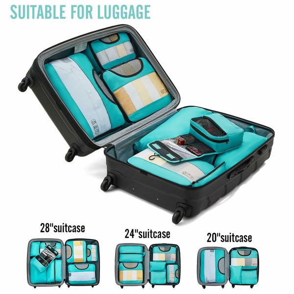 8 Set Packing Cubes Suitcase Essentials Organizer Bags Set for Luggage Road Trip Travel Accessories in 4 Sizes-Blue