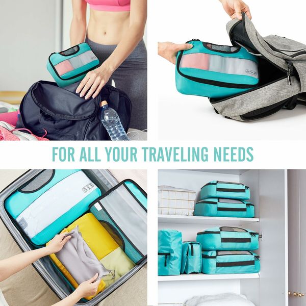 8 Set Packing Cubes Suitcase Essentials Organizer Bags Set for Luggage Road Trip Travel Accessories in 4 Sizes-Blue