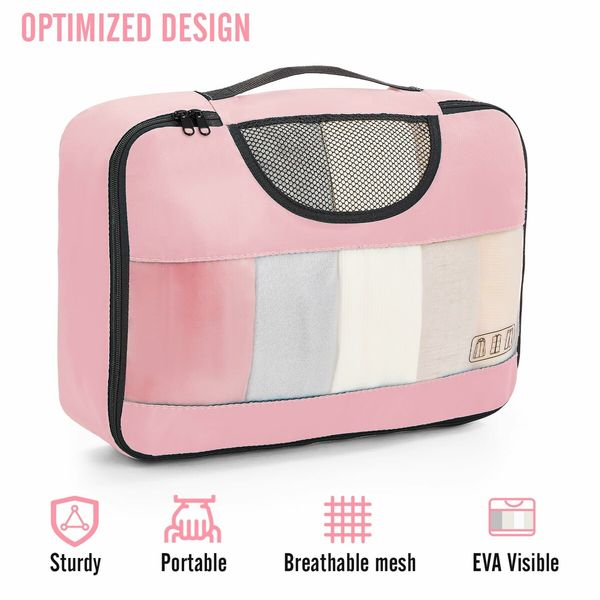8 Set Packing Cubes Suitcase Essentials Organizer Bags Set for Luggage Road Trip Travel Accessories in 4 Sizes-Pink